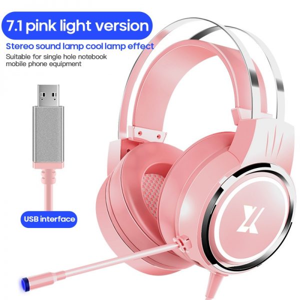 7.1 Surround Sound Pink Headphones Gaming Headset Wired With Microphone Professional Gamer RGB Light For PS4 Phone PC Girl Gift