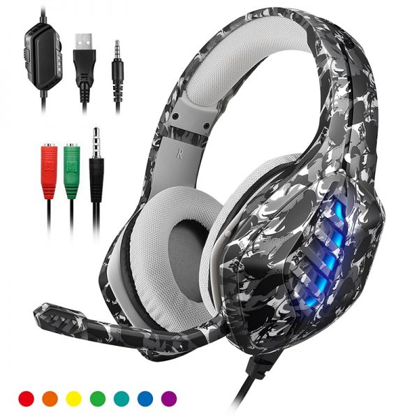 PS4 Wired Camouflage Gaming Headset PC Computer Gamer Gaming Laptop Microphone Brand New Light Music Stereo Headset Big Headset